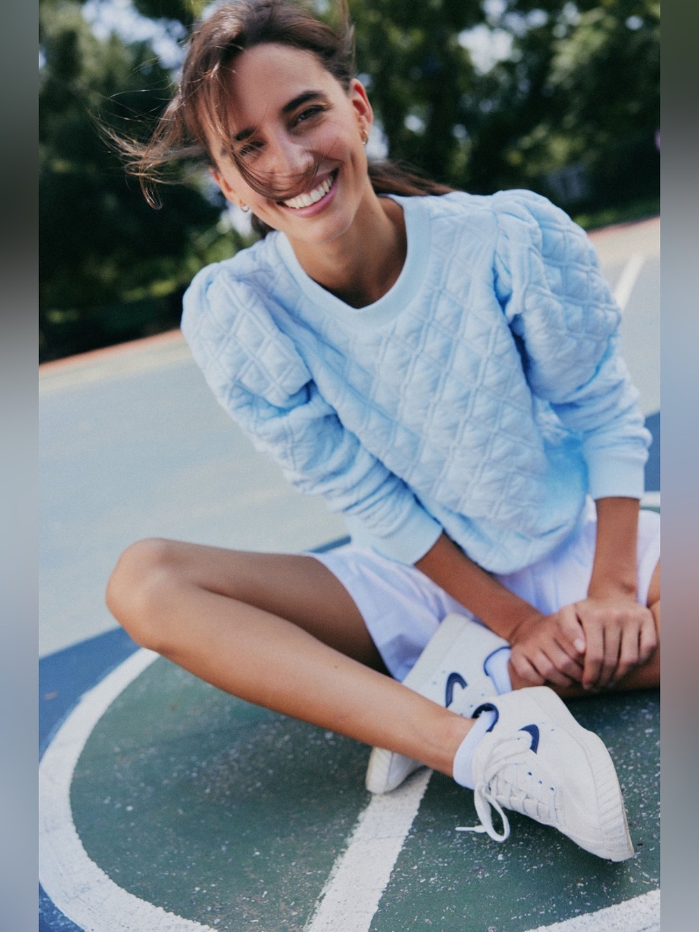 Tuckernuck Campbell Quilted Sweatshirt XS Blue Feminine Preppy Sporty Chic NWT